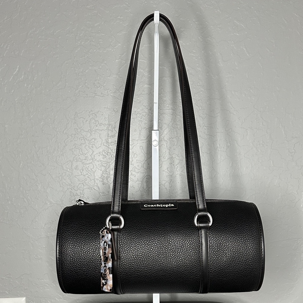 Coach Black Pebbled Leather Barrel Shoulder Bag NWT